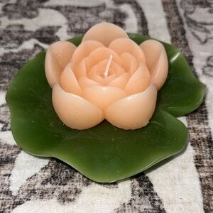Michael’s Lotus Flower Candle on Lily Pad • Peach & Green Decorative Candle